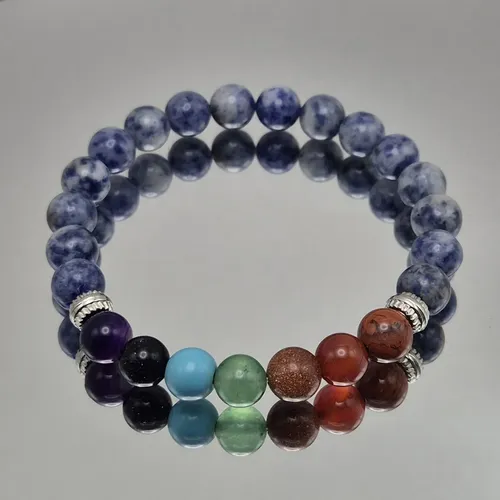 Pulseira 7 Chakras com base de sodalita e pedras naturais 8mm