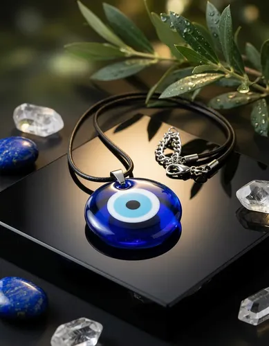 Colar cordão com amuleto olho grego azul